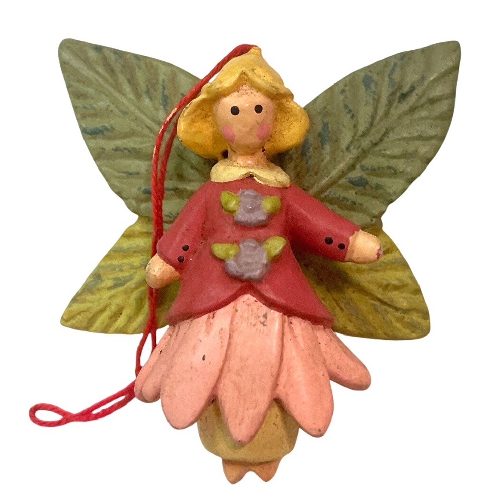 Vintage Ceramic garden Flower Fairy Christmas Ornament Cottage Core